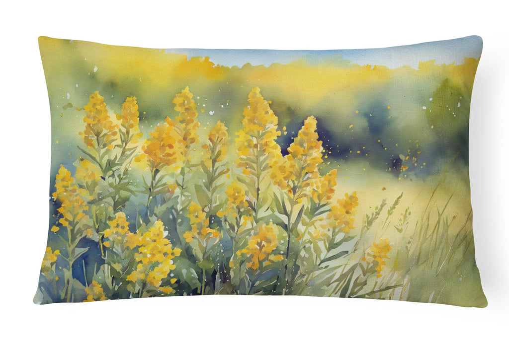 Nebraska Goldenrod in Watercolor Decorative Throw Pillow 12x16 Indoor Outdoor Accent Cushion, Fabric Cover with Insert for Sofa, Bed, Porch & Living Room