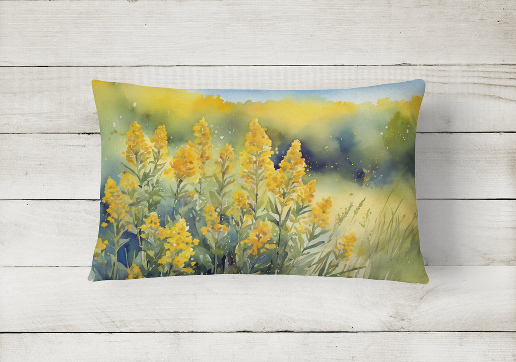 Nebraska Goldenrod in Watercolor Decorative Throw Pillow 12x16 Indoor Outdoor Accent Cushion, Fabric Cover with Insert for Sofa, Bed, Porch & Living Room