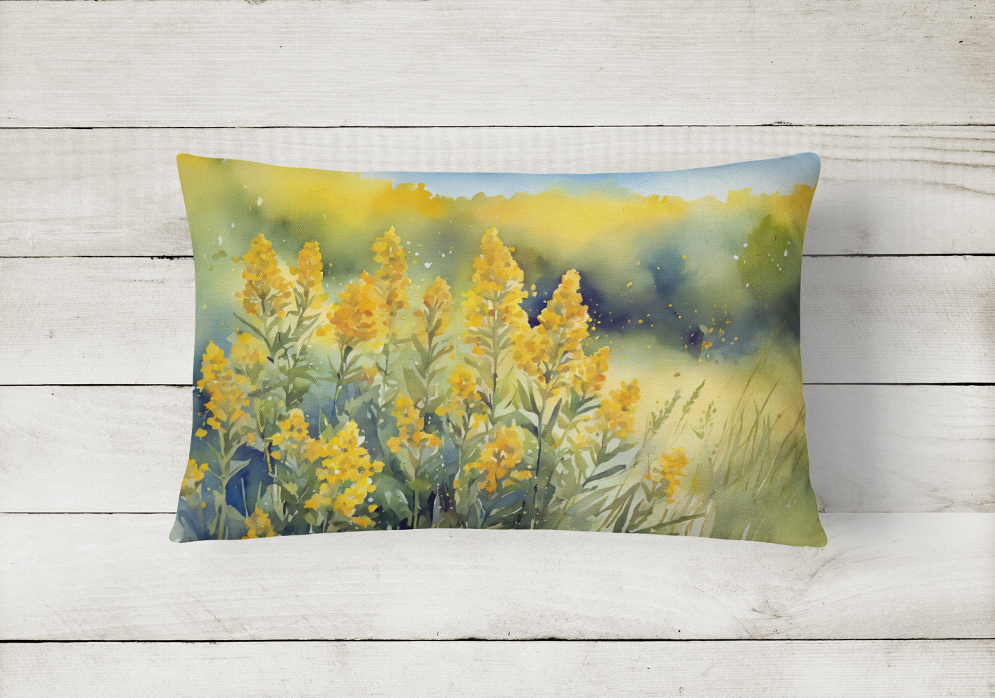 Nebraska Goldenrod in Watercolor Decorative Throw Pillow 12x16 Indoor Outdoor Accent Cushion, Fabric Cover with Insert for Sofa, Bed, Porch & Living Room