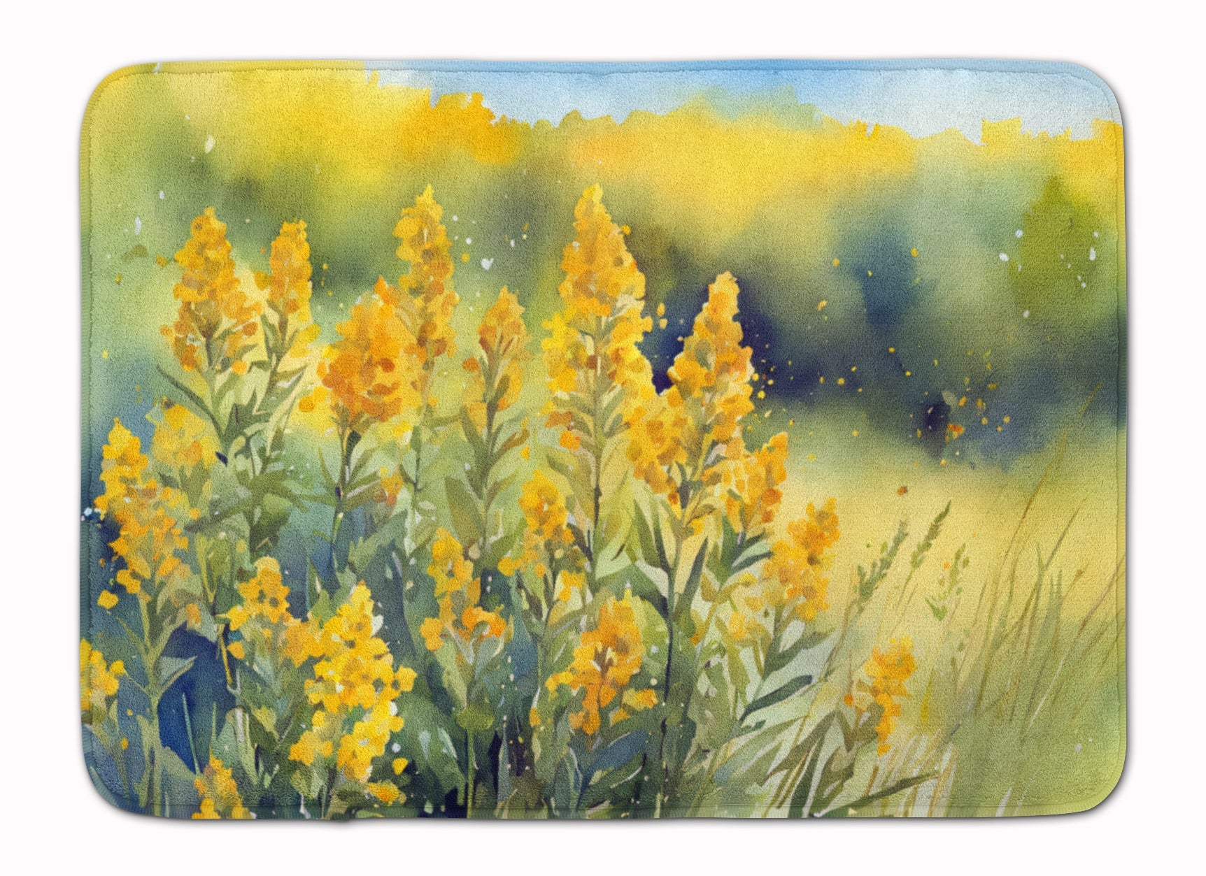 Nebraska Goldenrod in Watercolor Memory Foam Kitchen Mat Machine Washable Anti-Fatigue Cushion Comfort Bath or Kitchen Rug