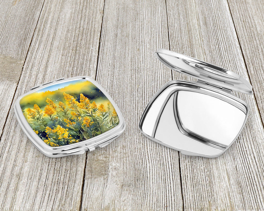 Nebraska Goldenrod in Watercolor Compact Mirror Decorative Travel Makeup Mirror for Women Girls Gifts Pocket Makeup Mirror Folding Handheld