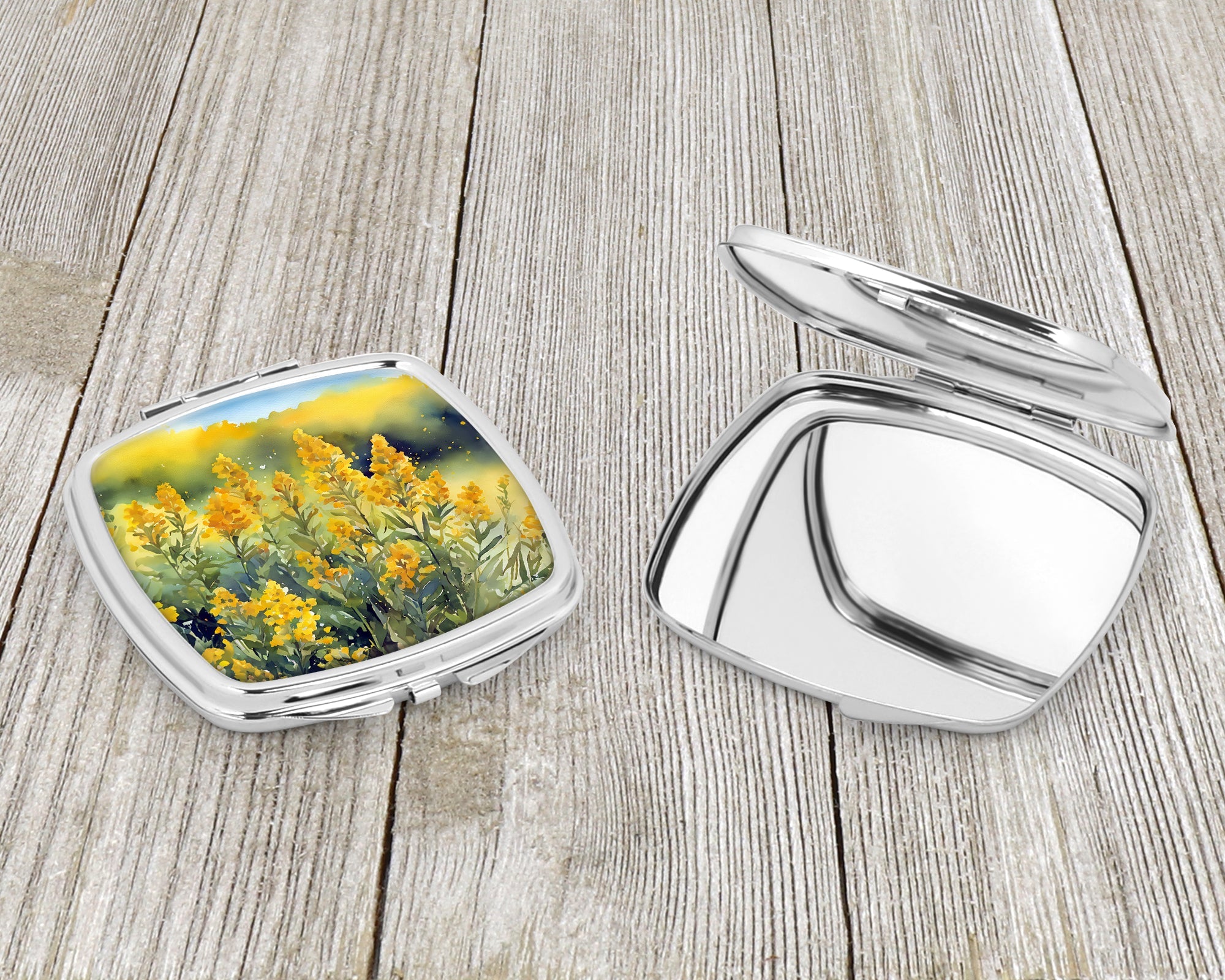 Nebraska Goldenrod in Watercolor Compact Mirror Decorative Travel Makeup Mirror for Women Girls Gifts Pocket Makeup Mirror Folding Handheld