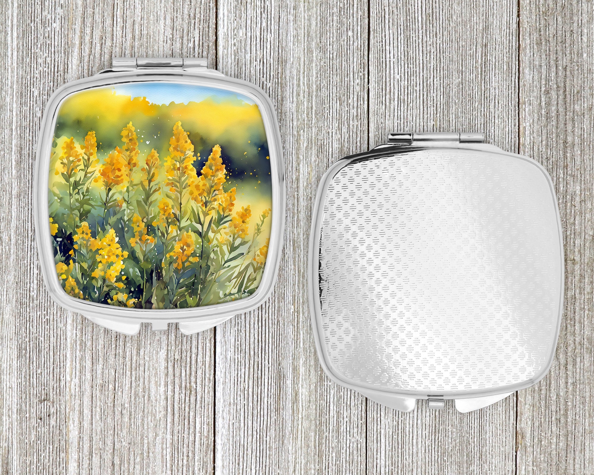 Nebraska Goldenrod in Watercolor Compact Mirror Decorative Travel Makeup Mirror for Women Girls Gifts Pocket Makeup Mirror Folding Handheld