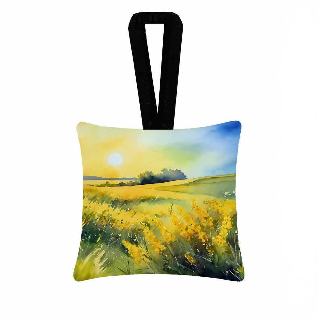 Nebraska Goldenrod in Watercolor Hanging Square Fabric Ornament 3.5 × 3.5 Decorative Door-Knob & Tree Hanger, Soft Fabric