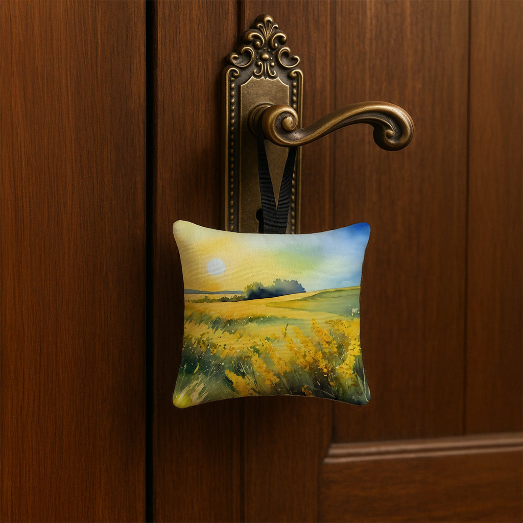 Nebraska Goldenrod in Watercolor Hanging Square Fabric Ornament 3.5 × 3.5 Decorative Door-Knob & Tree Hanger, Soft Fabric