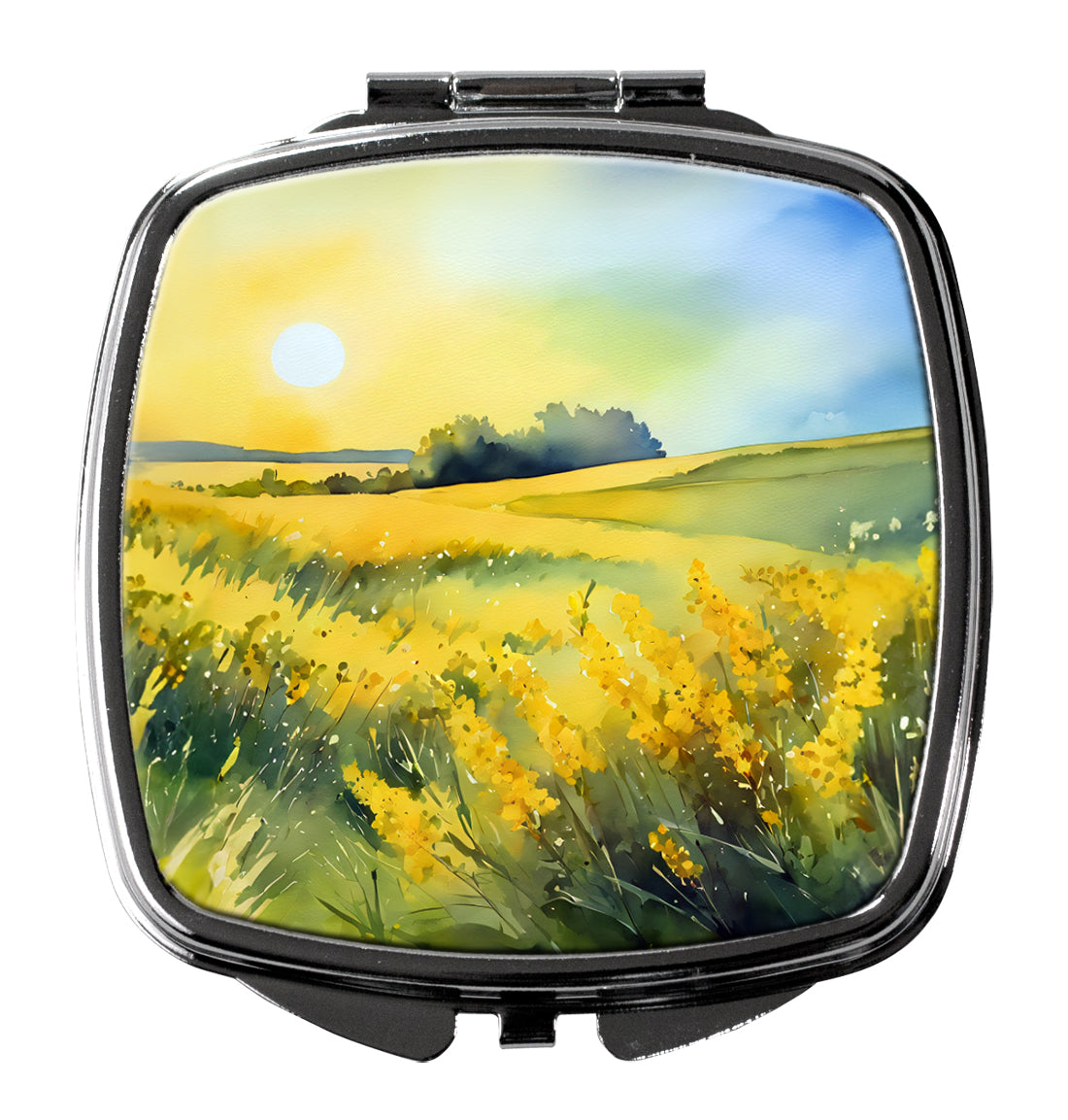 Nebraska Goldenrod in Watercolor Compact Mirror Decorative Travel Makeup Mirror for Women Girls Gifts Pocket Makeup Mirror Folding Handheld