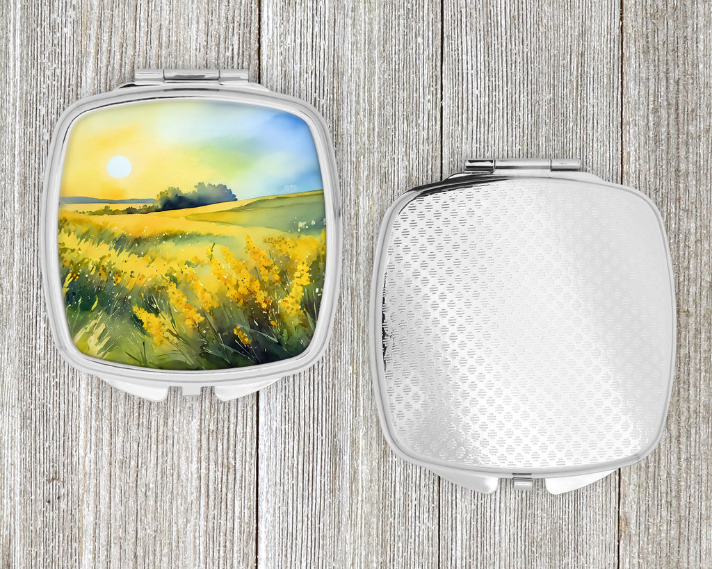Nebraska Goldenrod in Watercolor Compact Mirror Decorative Travel Makeup Mirror for Women Girls Gifts Pocket Makeup Mirror Folding Handheld