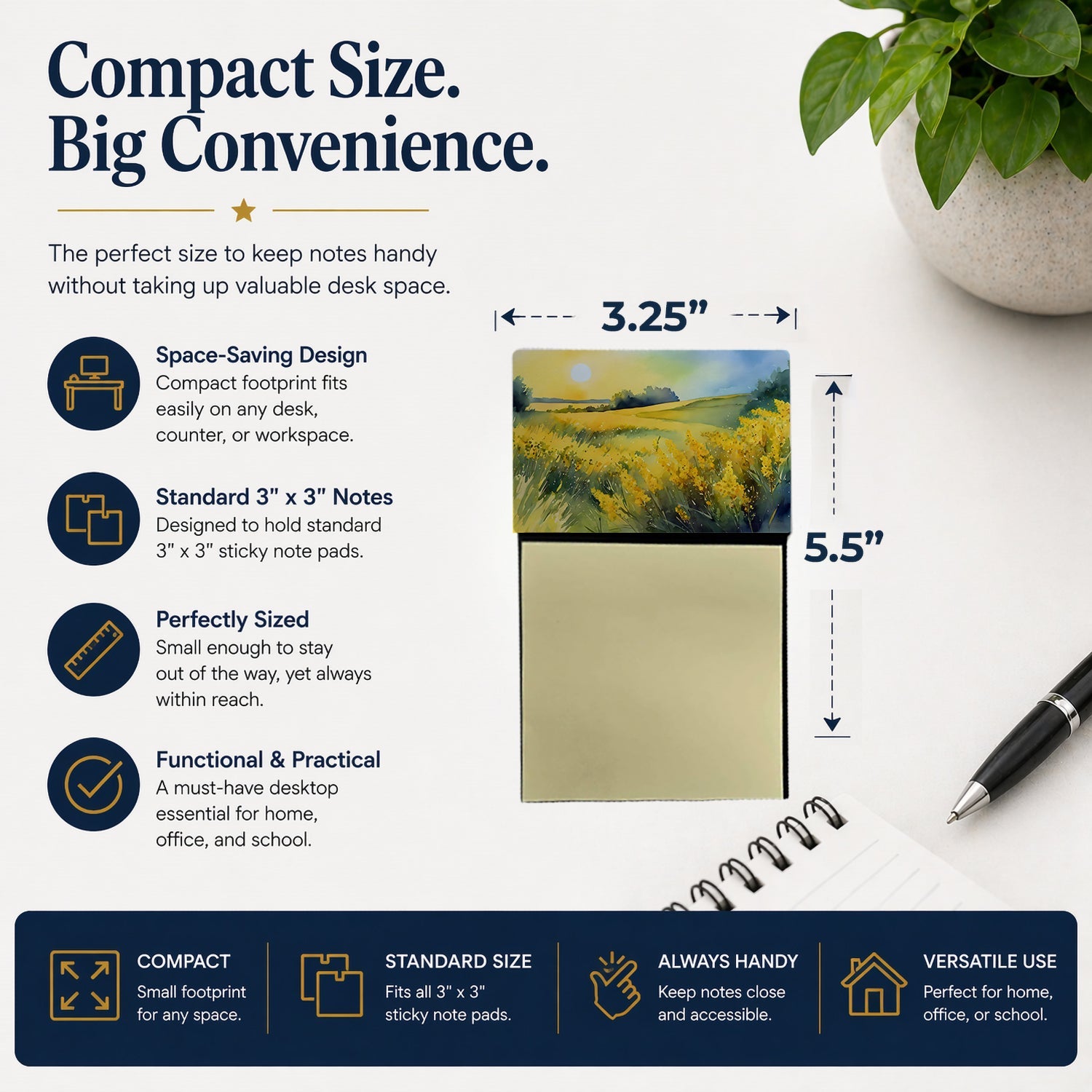 Nebraska Goldenrod in Watercolor Watercolor Sticky Note Holder Refillable Dispenser Desk Accessory 3x3 Pad Gift