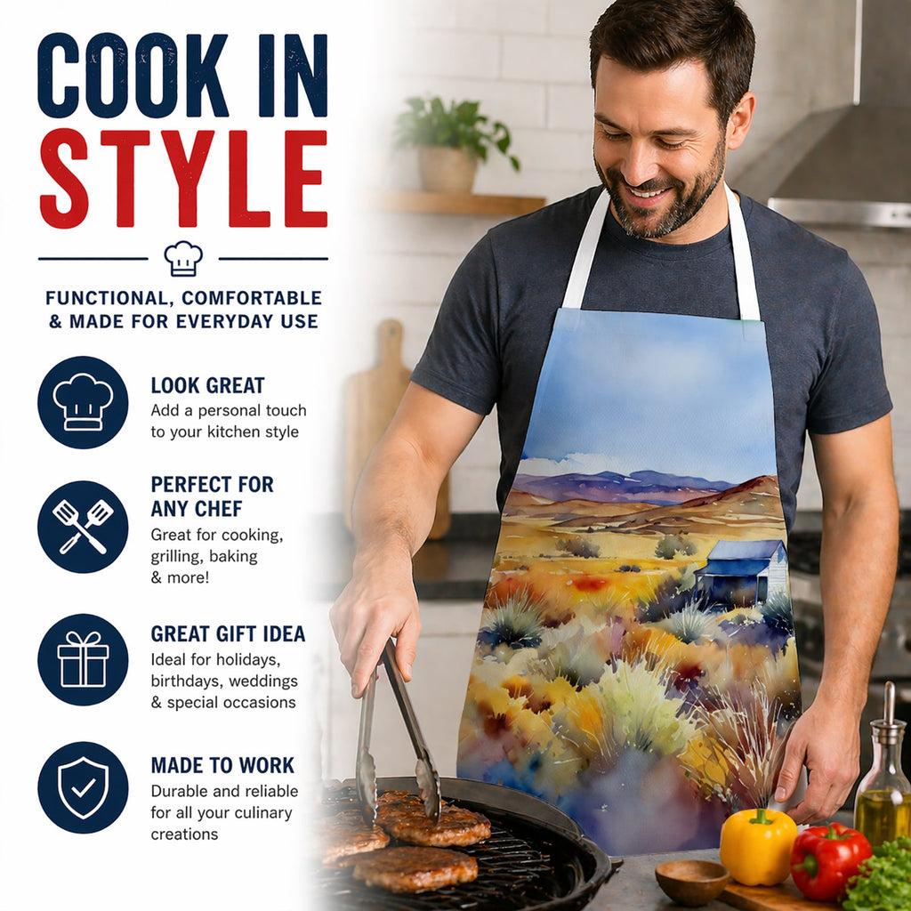 Nevada Sagebrush in Watercolor Apron Cooking Kitchen Server Baking Crafts Gardening for Adult Women Men, Unisex, Large, Multicolor