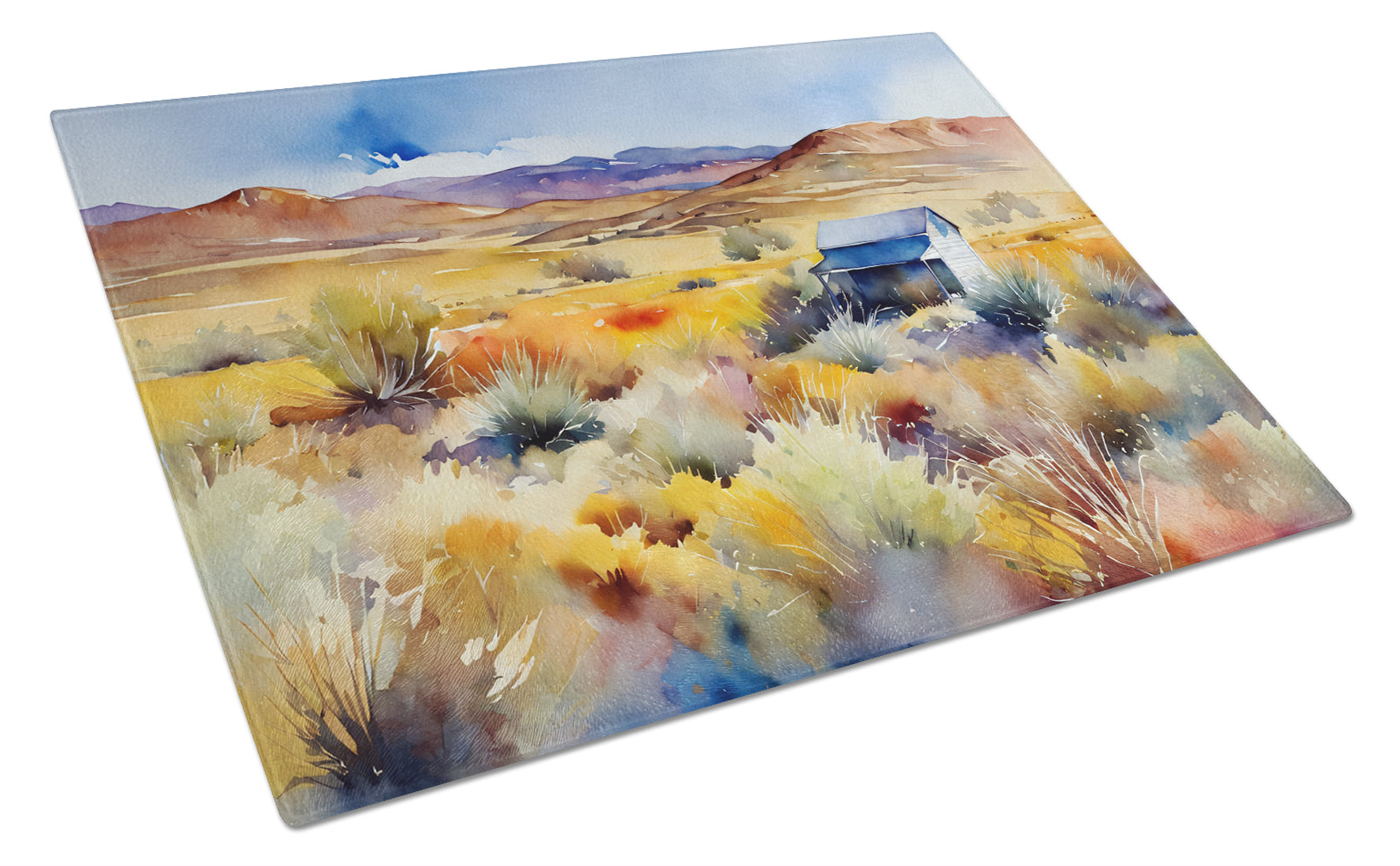 Nevada Sagebrush in Watercolor Cutting Board Tempered Glass Kitchen Cutting Surface, Heat Resistant Chopping, Non-Slip Feet, Food Prep & Serving