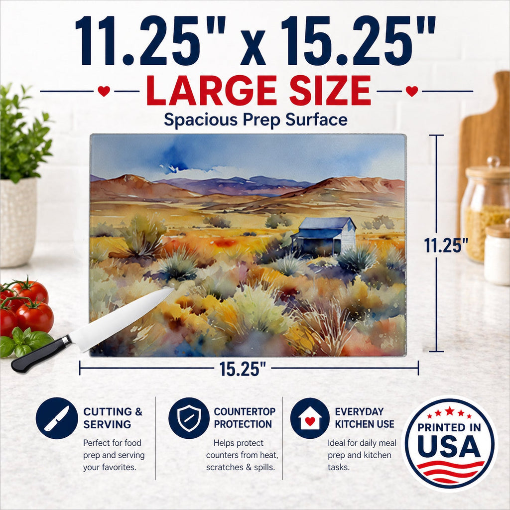 Nevada Sagebrush in Watercolor Cutting Board Tempered Glass Kitchen Cutting Surface, Heat Resistant Chopping, Non-Slip Feet, Food Prep & Serving