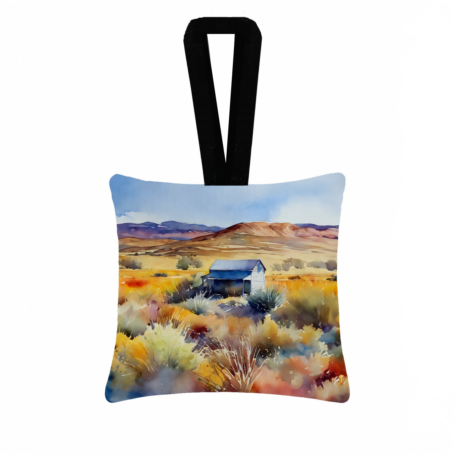 Nevada Sagebrush in Watercolor Hanging Square Fabric Ornament 3.5 × 3.5 Decorative Door-Knob & Tree Hanger, Soft Fabric