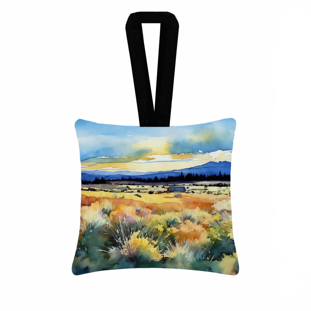 Nevada Sagebrush in Watercolor Hanging Square Fabric Ornament 3.5 × 3.5 Decorative Door-Knob & Tree Hanger, Soft Fabric