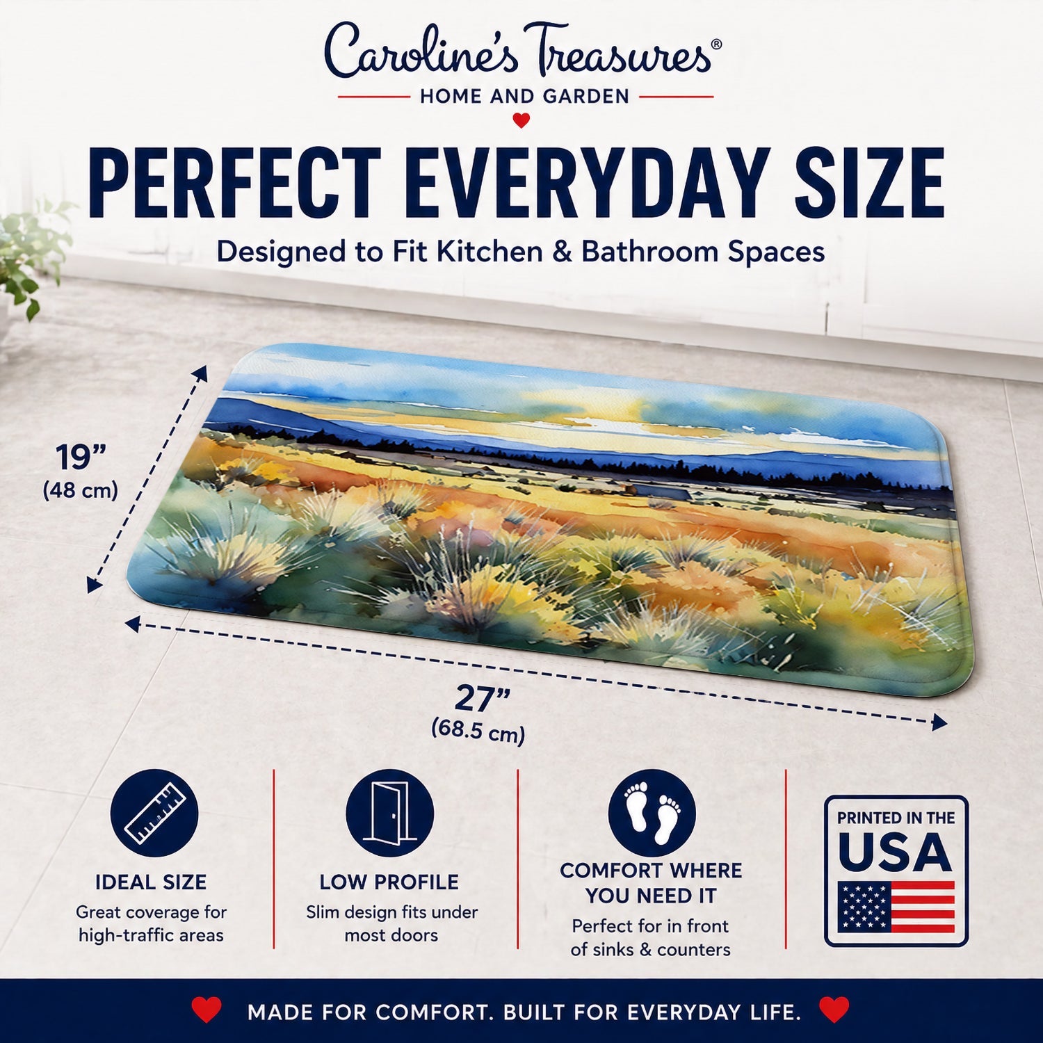 Nevada Sagebrush in Watercolor Memory Foam Kitchen Mat Machine Washable Anti-Fatigue Cushion Comfort Bath or Kitchen Rug