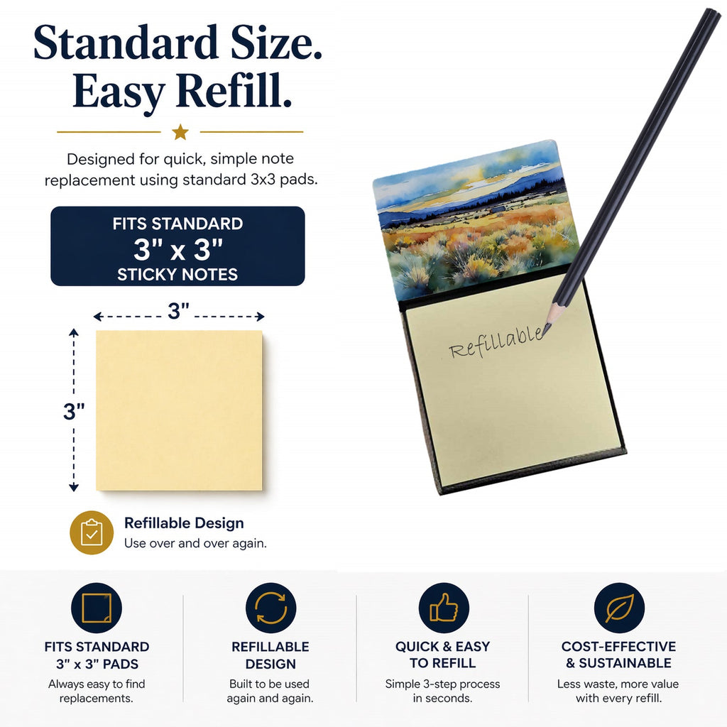 Nevada Sagebrush in Watercolor Watercolor Sticky Note Holder Refillable Dispenser Desk Accessory 3x3 Pad Gift