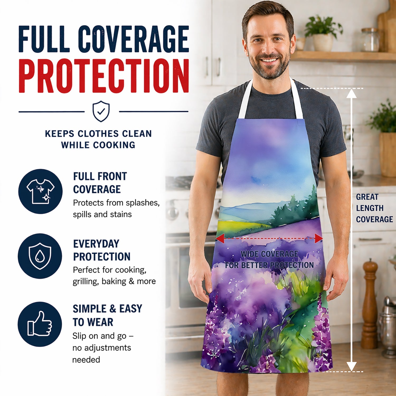 New Hampshire Purple Lilac in Watercolor Apron Cooking Kitchen Server Baking Crafts Gardening for Adult Women Men, Unisex, Large, Multicolor