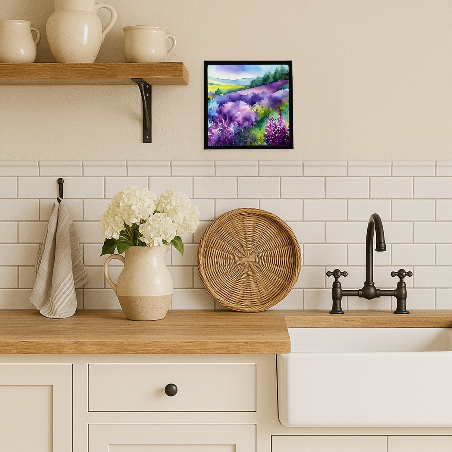New Hampshire Purple Lilac in Watercolor Framed Metal Print Bathroom, Kitchen, Office, Home Decor Wall Art Ready to Hang, Square, 8X8