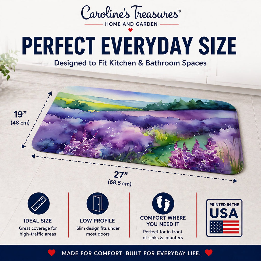 New Hampshire Purple Lilac in Watercolor Memory Foam Kitchen Mat Machine Washable Anti-Fatigue Cushion Comfort Bath or Kitchen Rug