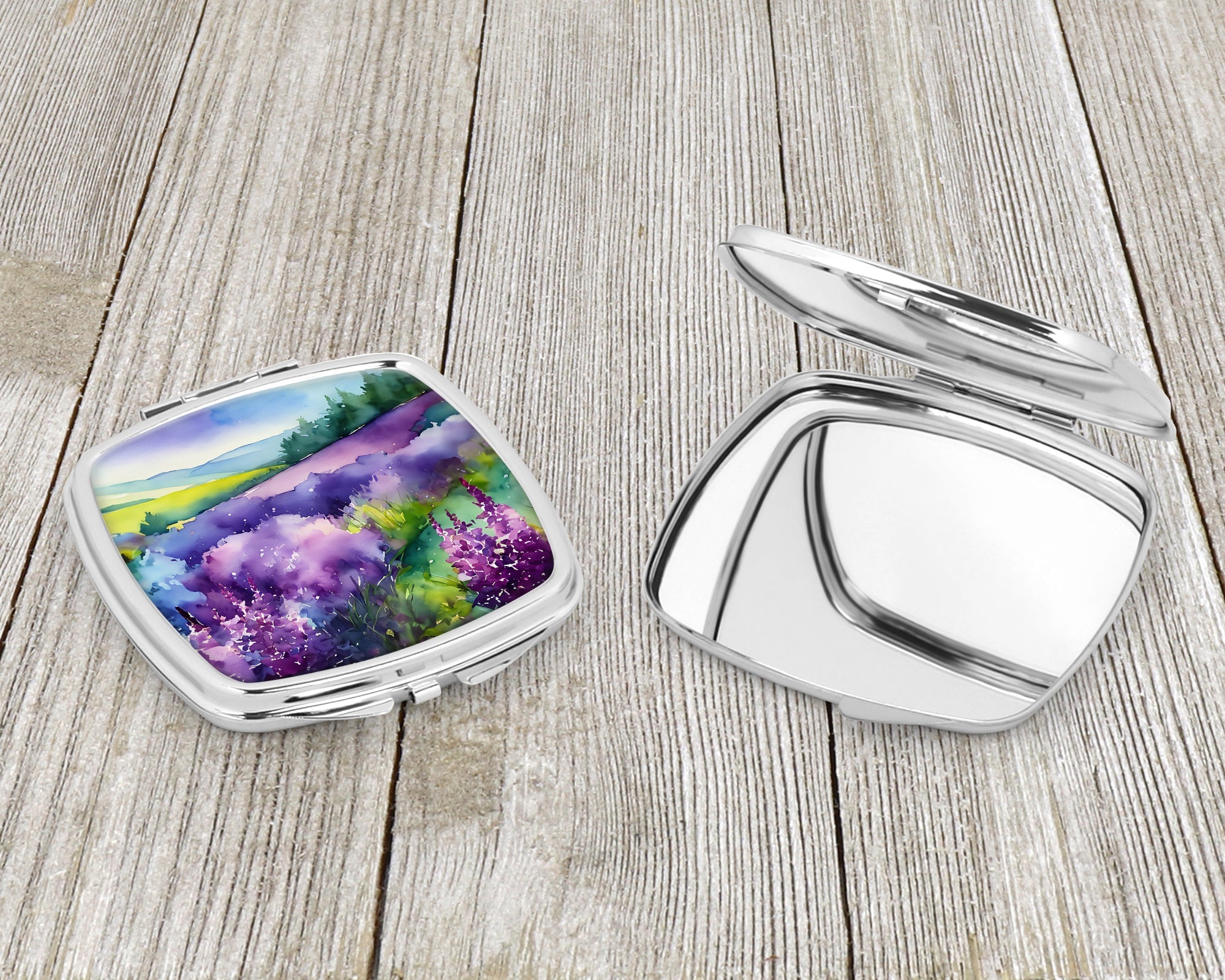 New Hampshire Purple Lilac in Watercolor Compact Mirror Decorative Travel Makeup Mirror for Women Girls Gifts Pocket Makeup Mirror Folding Handheld
