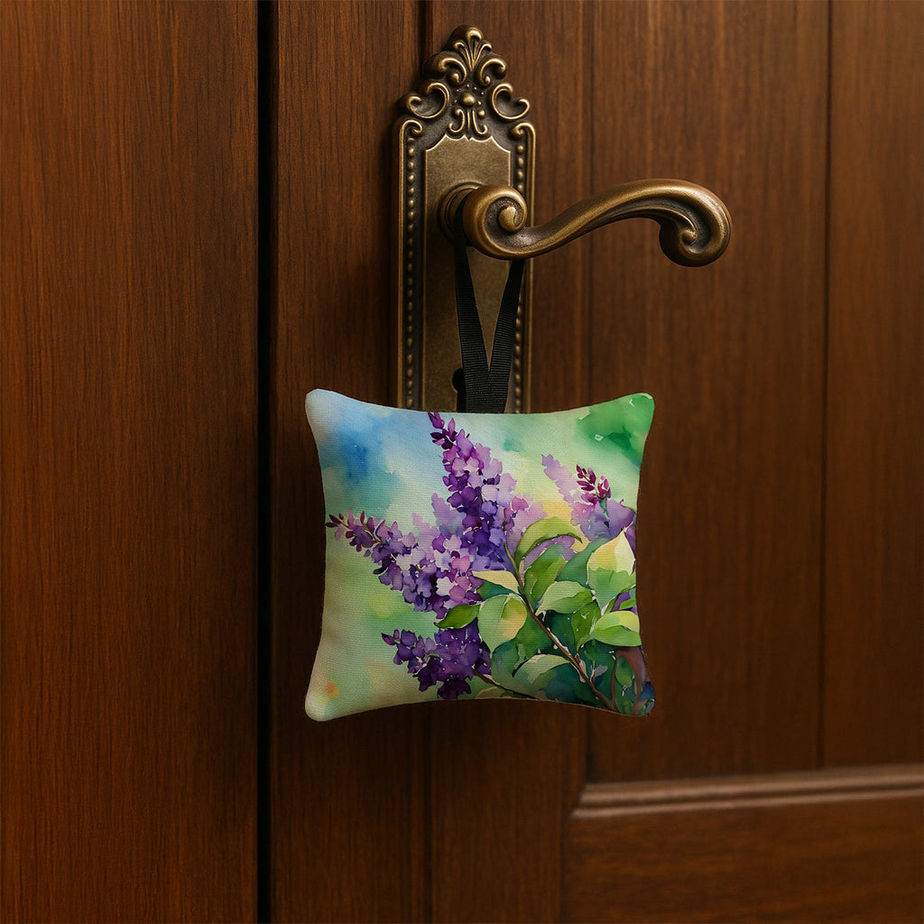 New Hampshire Purple Lilac in Watercolor Hanging Square Fabric Ornament 3.5 × 3.5 Decorative Door-Knob & Tree Hanger, Soft Fabric