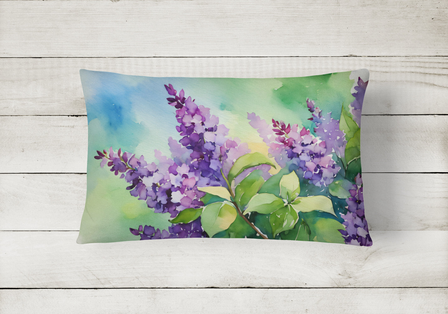 New Hampshire Purple Lilac in Watercolor Decorative Throw Pillow 12x16 Indoor Outdoor Accent Cushion, Fabric Cover with Insert for Sofa, Bed, Porch & Living Room