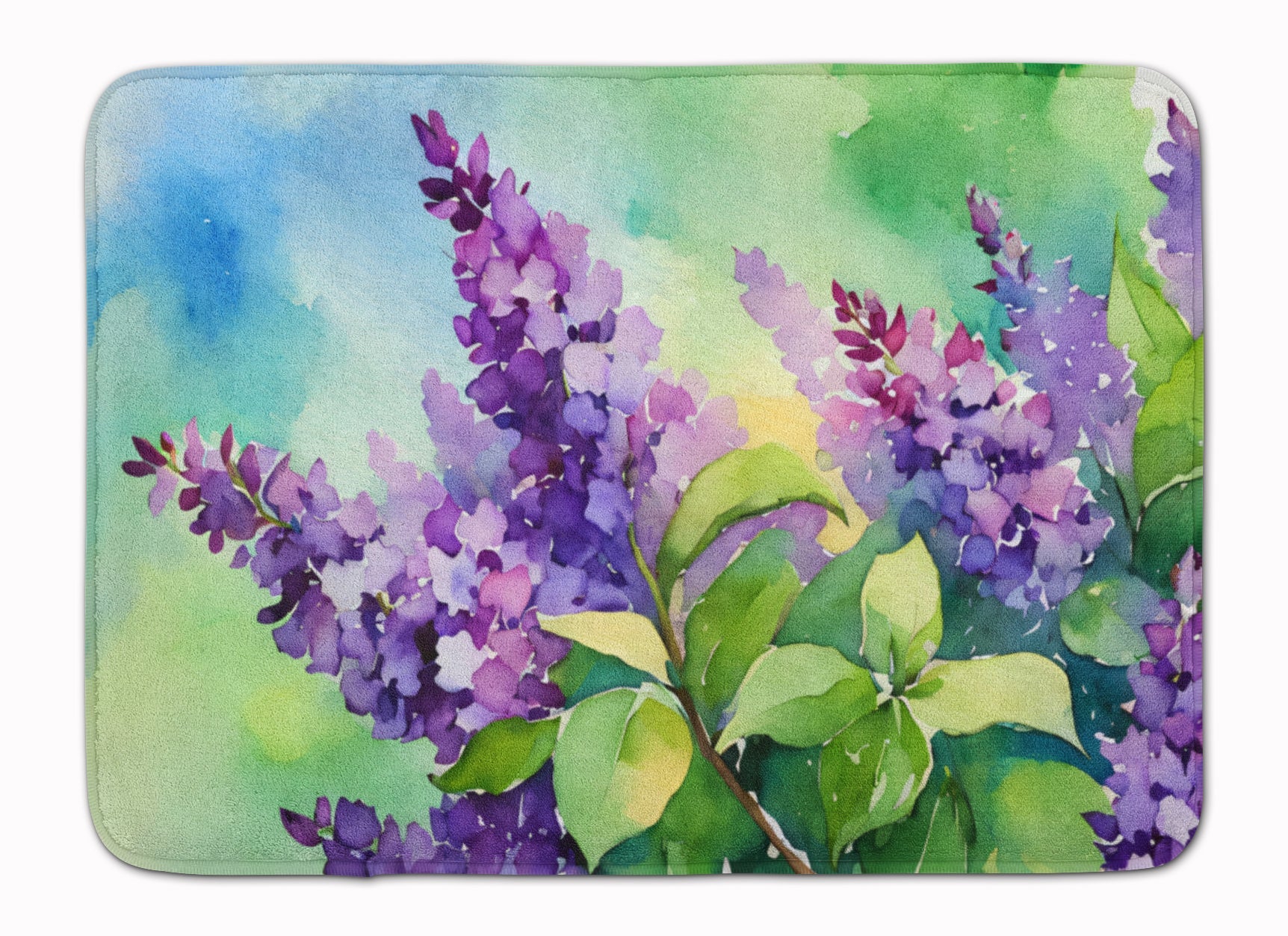 New Hampshire Purple Lilac in Watercolor Memory Foam Kitchen Mat Machine Washable Anti-Fatigue Cushion Comfort Bath or Kitchen Rug
