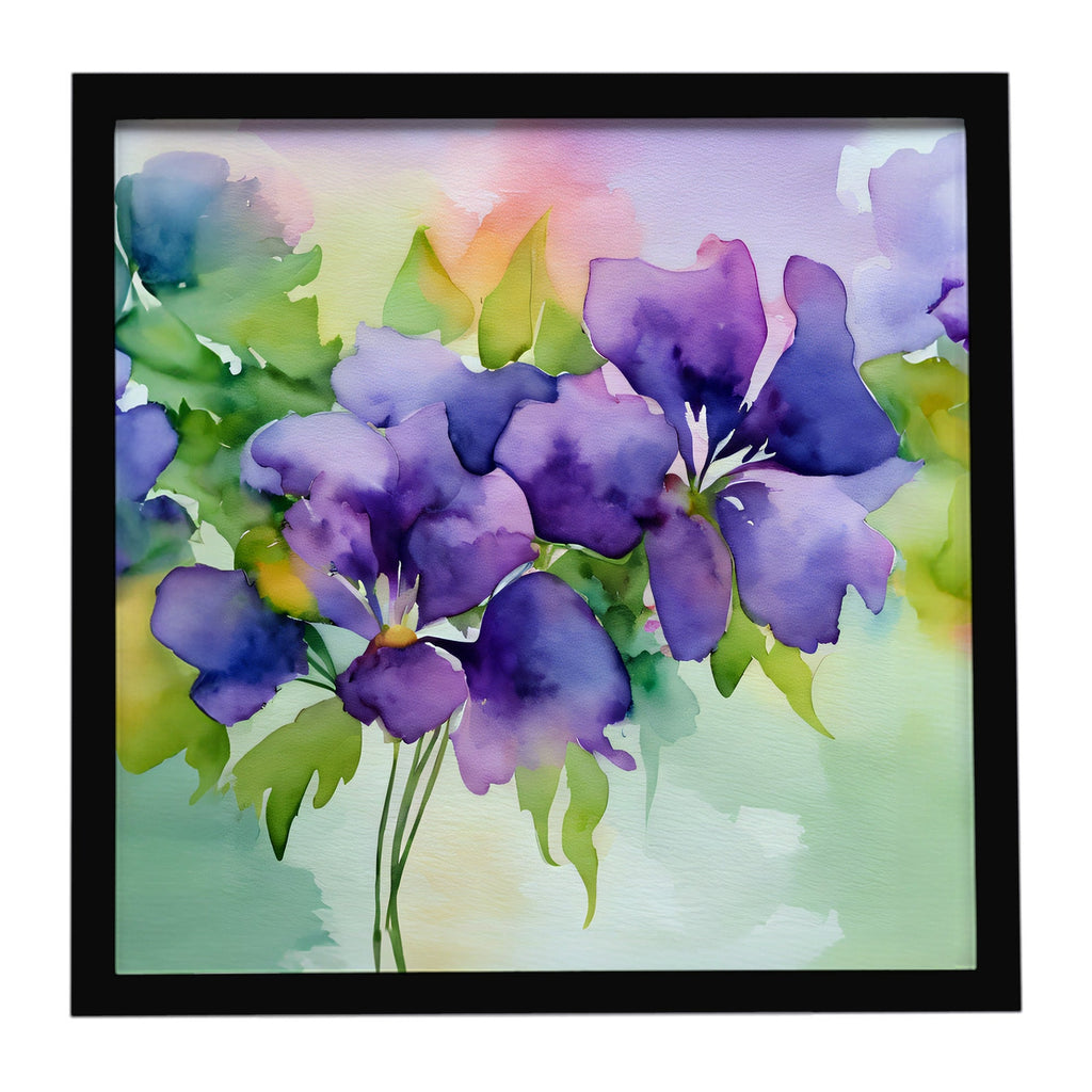 New Jersey Violet in Watercolor Framed Metal Print Bathroom, Kitchen, Office, Home Decor Wall Art Ready to Hang, Square, 8X8