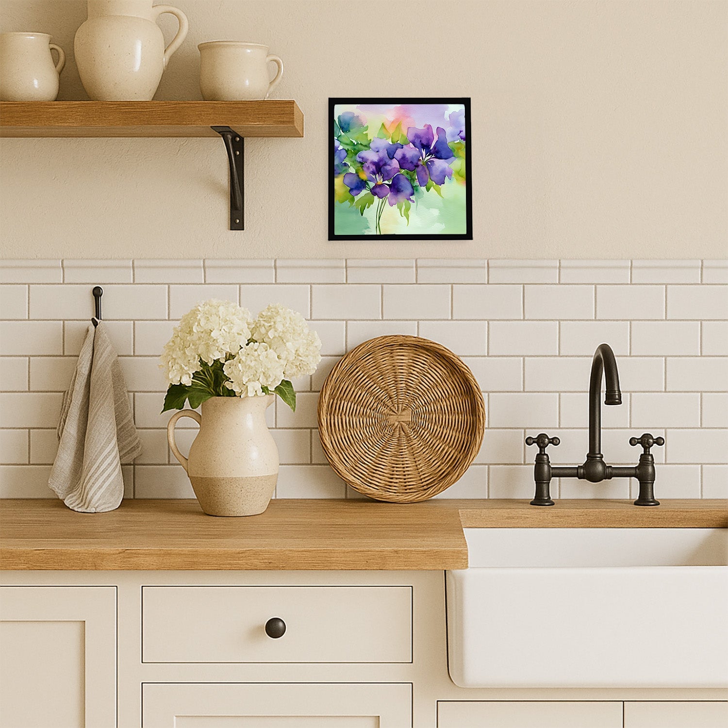 New Jersey Violet in Watercolor Framed Metal Print Bathroom, Kitchen, Office, Home Decor Wall Art Ready to Hang, Square, 8X8