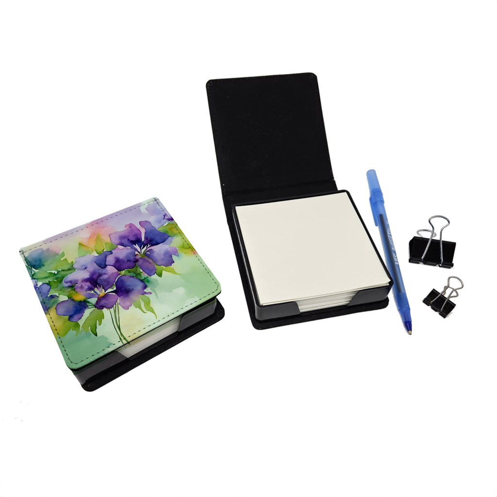 New Jersey Violet in Watercolor PU Leather Note Paper Holder with Artist-Designed Cover, Desk Accessory, Office Gift