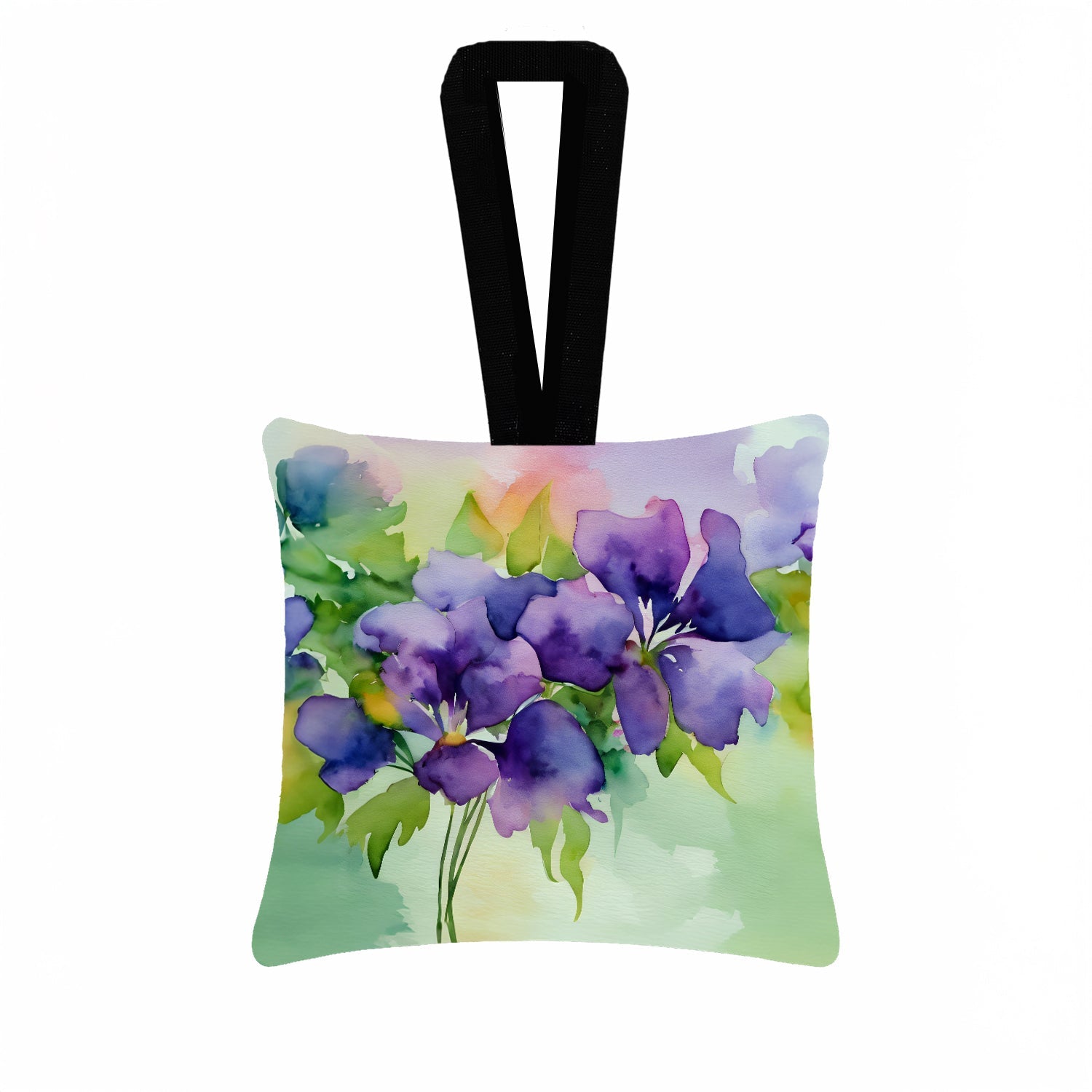 New Jersey Violet in Watercolor Hanging Square Fabric Ornament 3.5 × 3.5 Decorative Door-Knob & Tree Hanger, Soft Fabric
