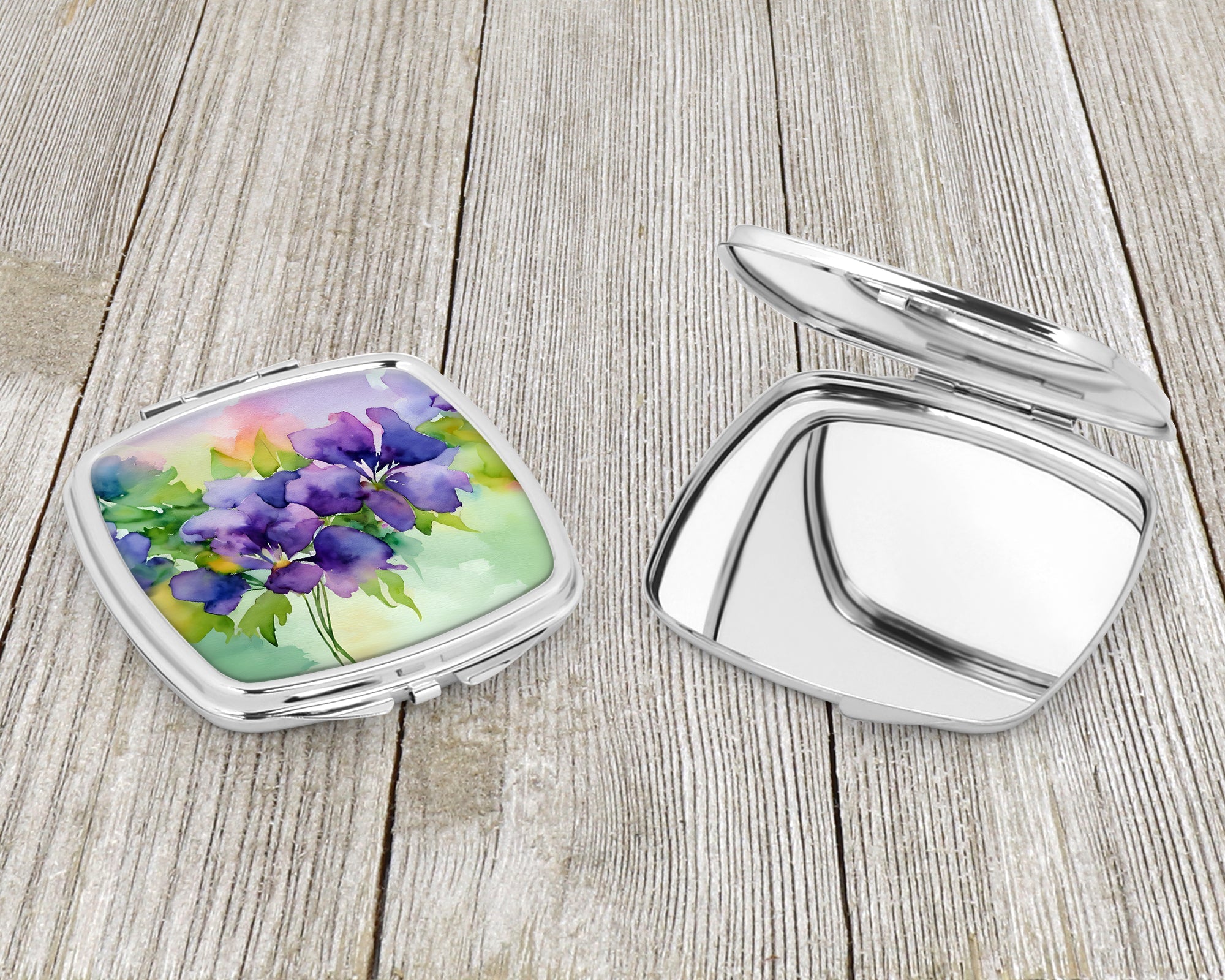 New Jersey Violet in Watercolor Compact Mirror Decorative Travel Makeup Mirror for Women Girls Gifts Pocket Makeup Mirror Folding Handheld