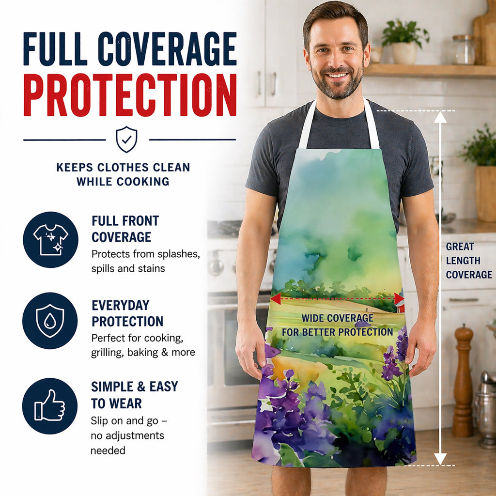 New Jersey Violet in Watercolor Apron Cooking Kitchen Server Baking Crafts Gardening for Adult Women Men, Unisex, Large, Multicolor