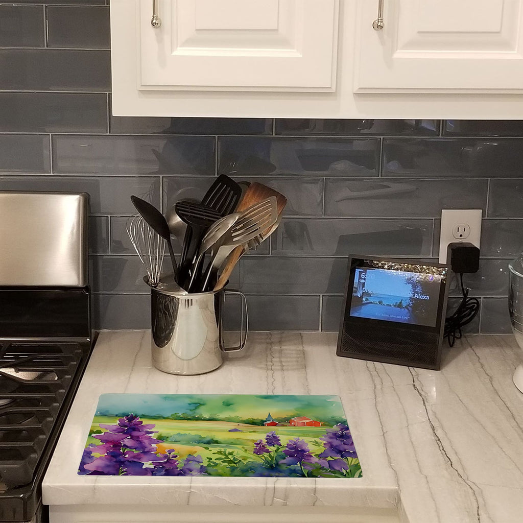 New Jersey Violet in Watercolor Cutting Board Tempered Glass Kitchen Cutting Surface, Heat Resistant Chopping, Non-Slip Feet, Food Prep & Serving