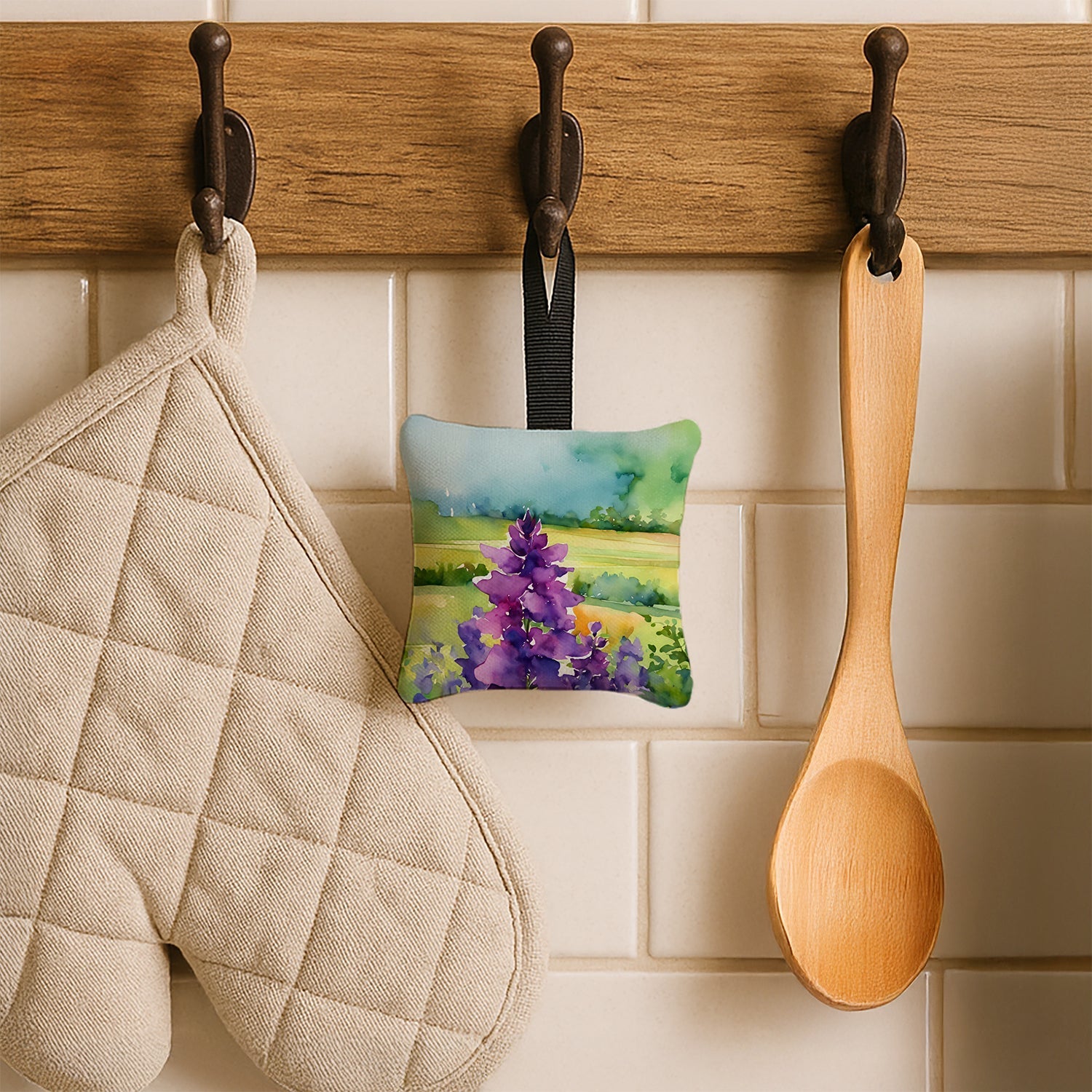 New Jersey Violet in Watercolor Hanging Square Fabric Ornament 3.5 × 3.5 Decorative Door-Knob & Tree Hanger, Soft Fabric