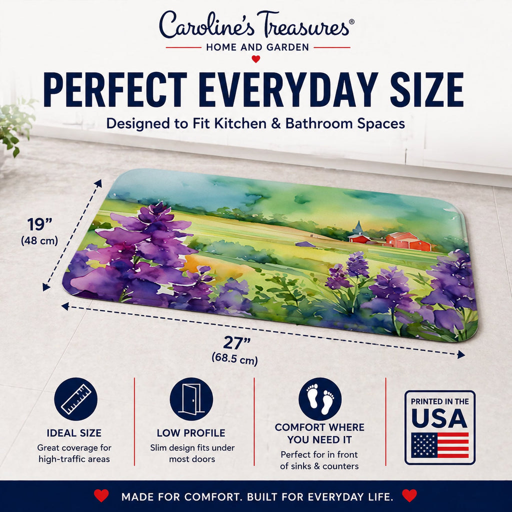 New Jersey Violet in Watercolor Memory Foam Kitchen Mat Machine Washable Anti-Fatigue Cushion Comfort Bath or Kitchen Rug