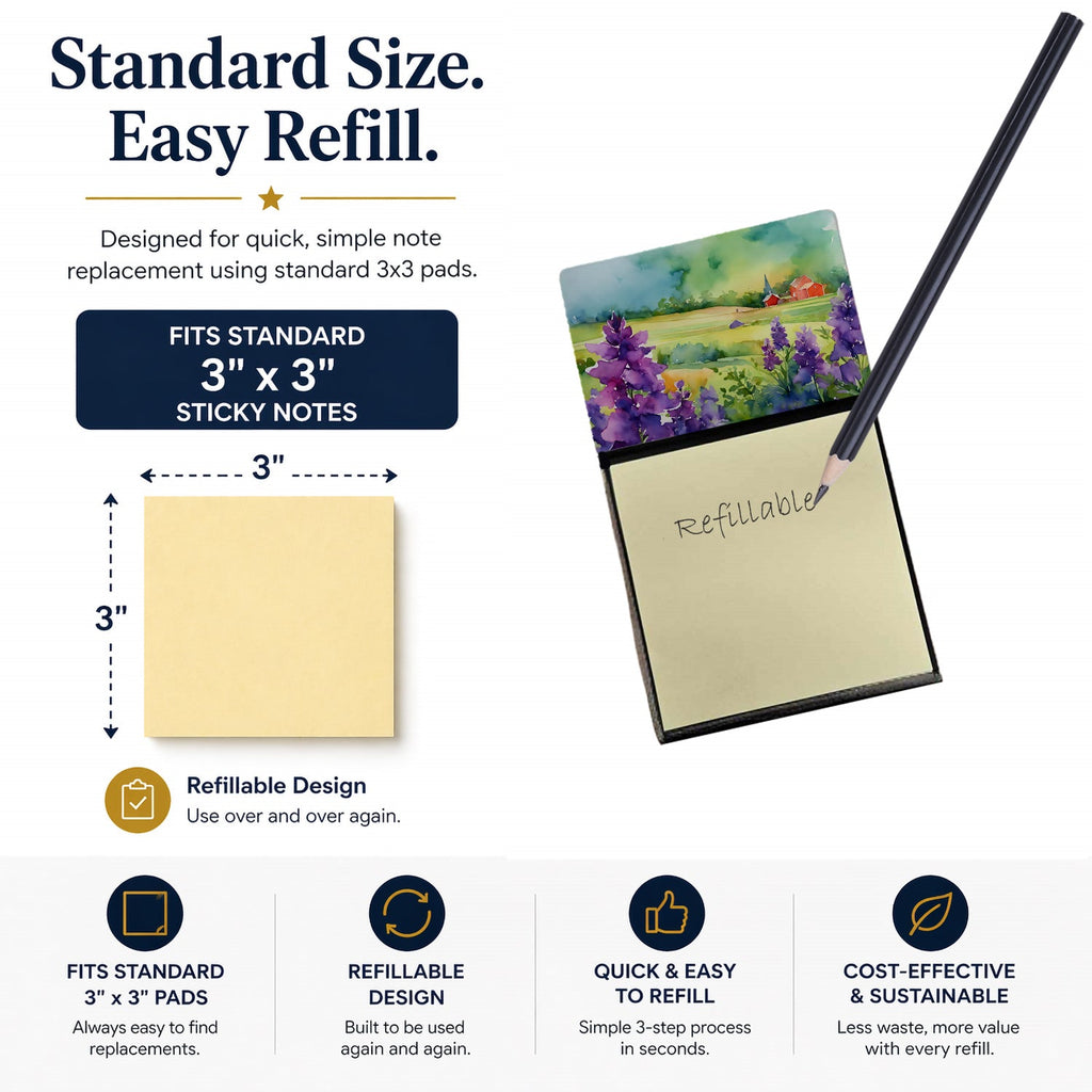 New Jersey Violet in Watercolor Watercolor Sticky Note Holder Refillable Dispenser Desk Accessory 3x3 Pad Gift