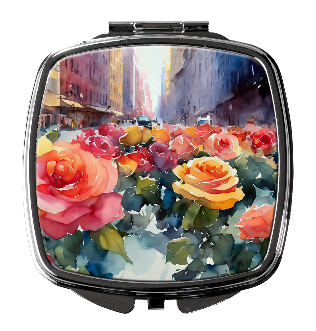 New York Roses in Watercolor Compact Mirror Decorative Travel Makeup Mirror for Women Girls Gifts Pocket Makeup Mirror Folding Handheld