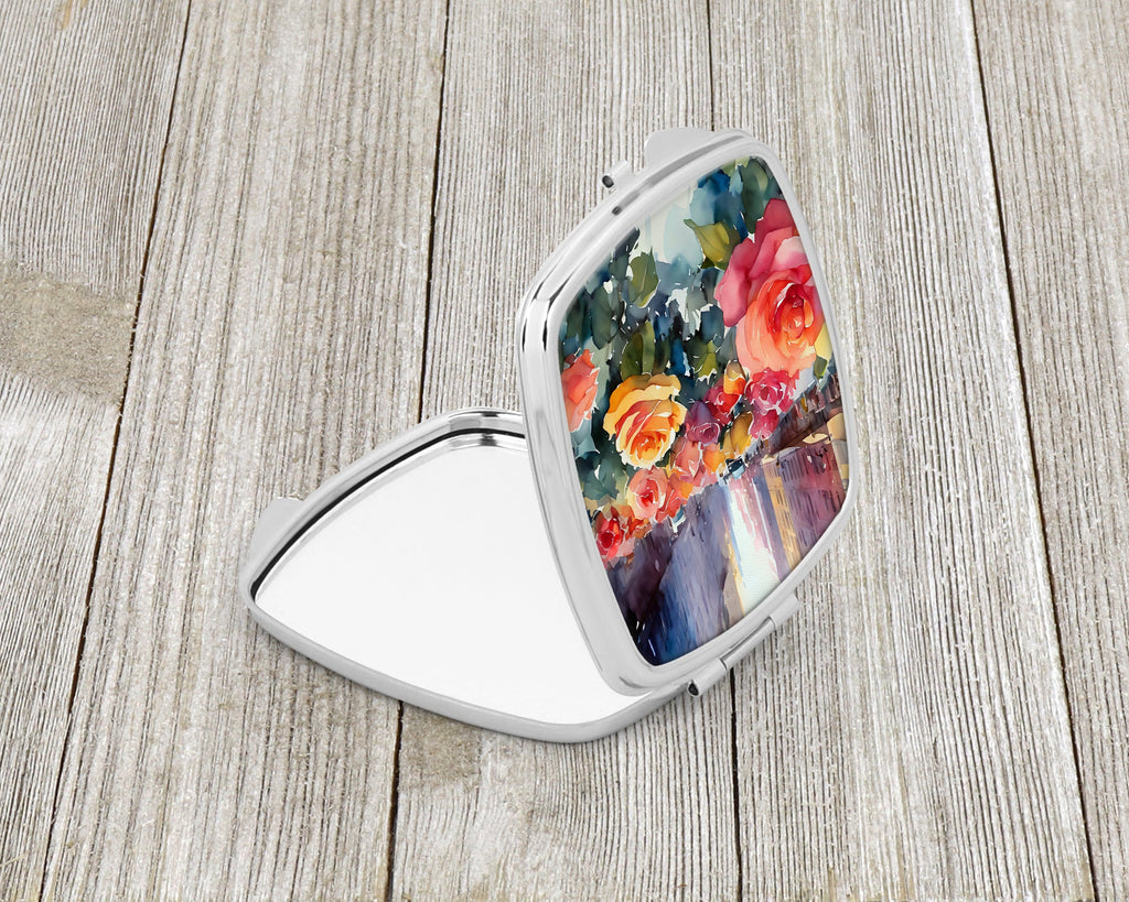 New York Roses in Watercolor Compact Mirror Decorative Travel Makeup Mirror for Women Girls Gifts Pocket Makeup Mirror Folding Handheld