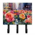 New York Roses in Watercolor Leash or Key Holder Wall Hooks, Coat Rack Wall Mount, for Hanging Keys, Towels, Aprons, Leashes