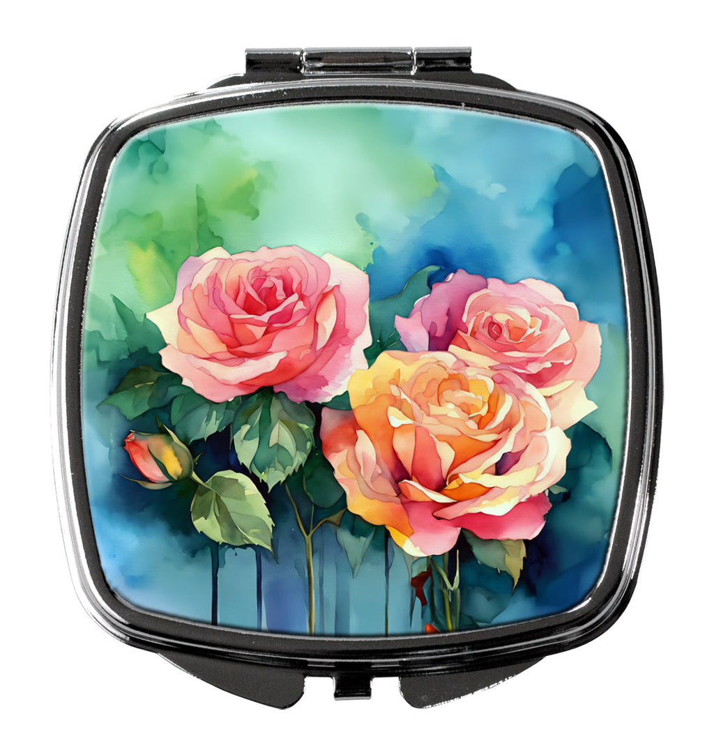 New York Roses in Watercolor Compact Mirror Decorative Travel Makeup Mirror for Women Girls Gifts Pocket Makeup Mirror Folding Handheld