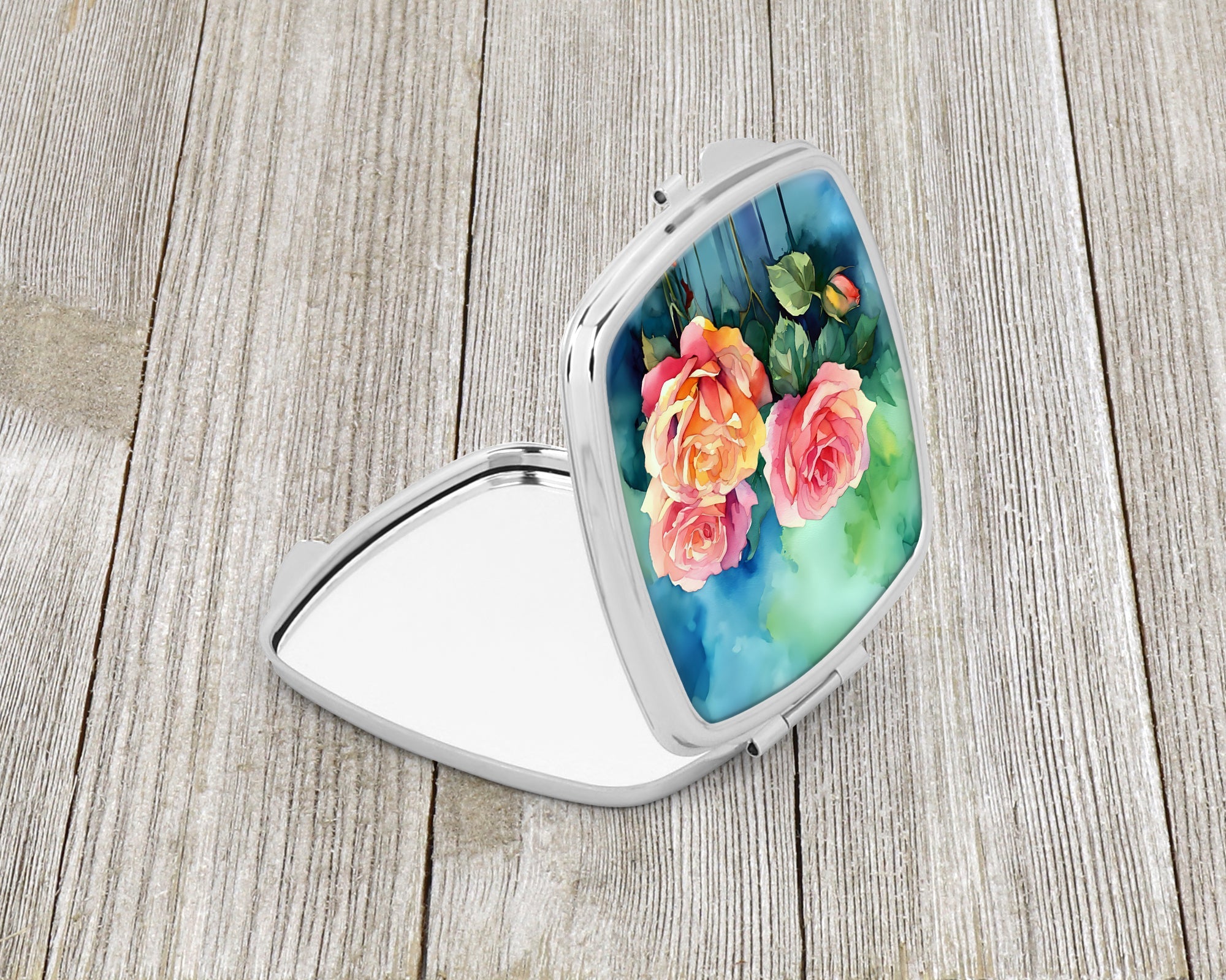 New York Roses in Watercolor Compact Mirror Decorative Travel Makeup Mirror for Women Girls Gifts Pocket Makeup Mirror Folding Handheld