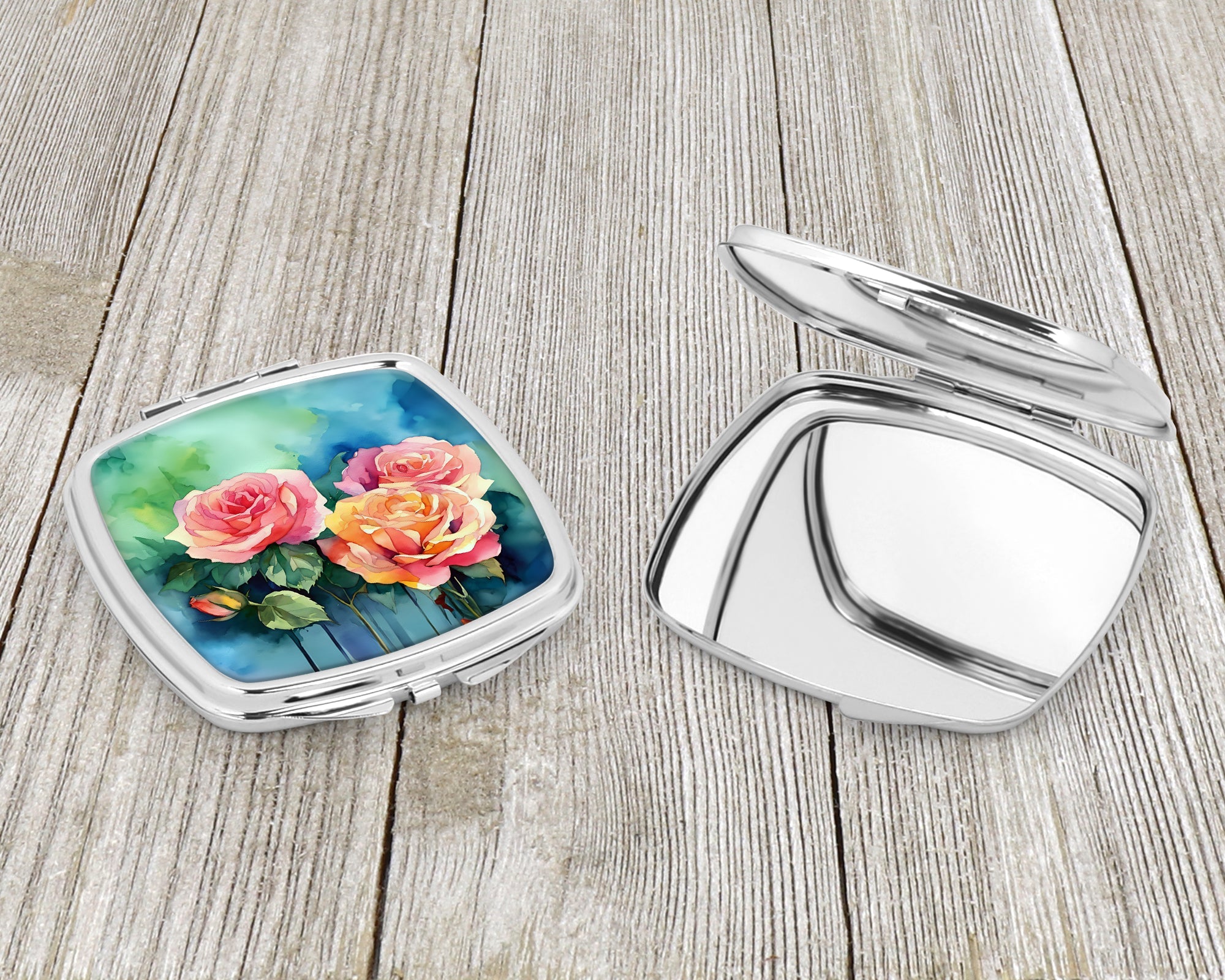 New York Roses in Watercolor Compact Mirror Decorative Travel Makeup Mirror for Women Girls Gifts Pocket Makeup Mirror Folding Handheld