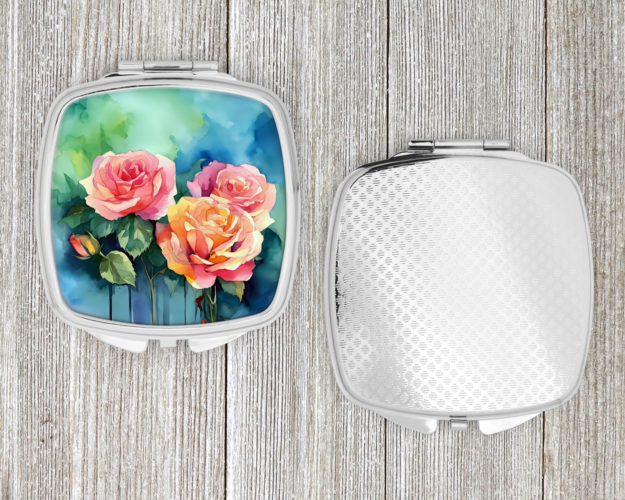 New York Roses in Watercolor Compact Mirror Decorative Travel Makeup Mirror for Women Girls Gifts Pocket Makeup Mirror Folding Handheld