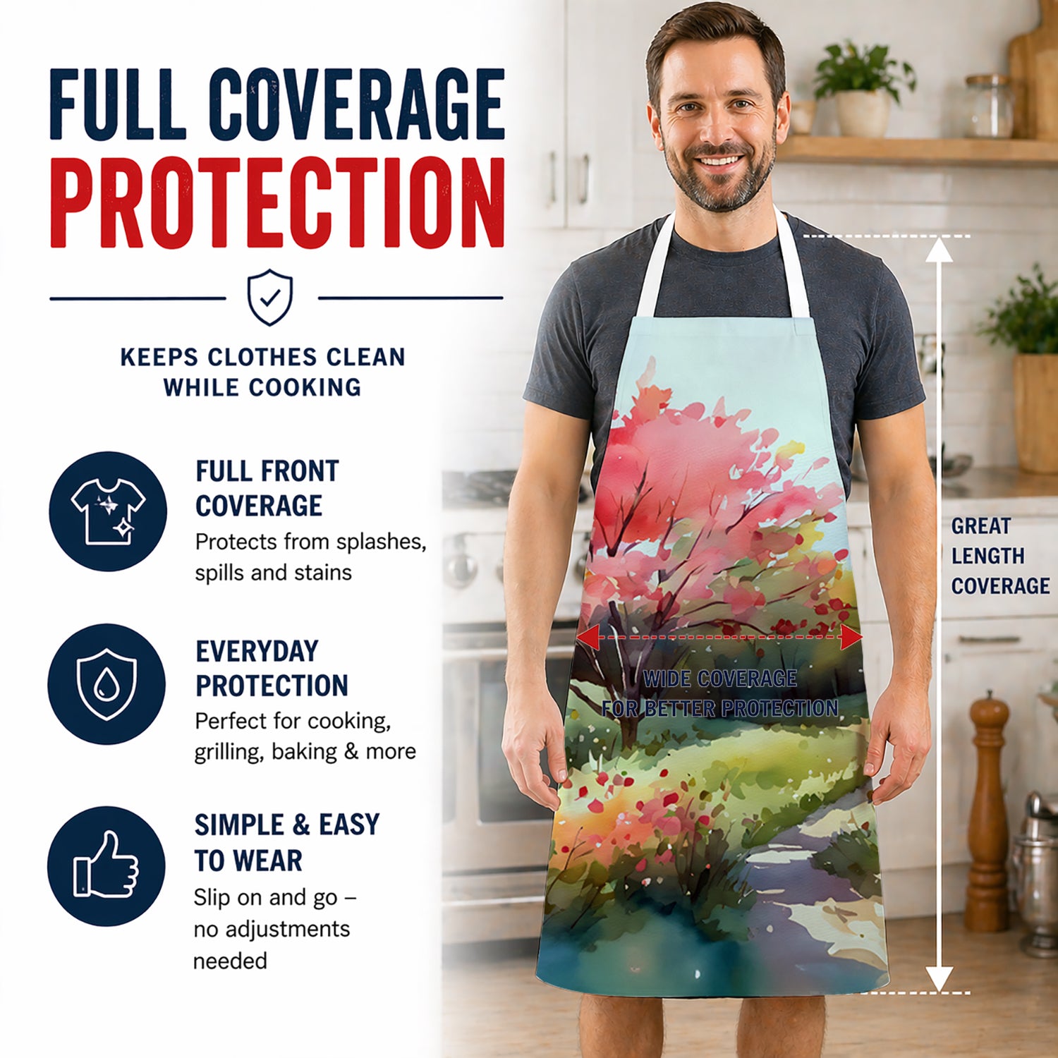 North Carolina Dogwoods in Watercolor Apron Cooking Kitchen Server Baking Crafts Gardening for Adult Women Men, Unisex, Large, Multicolor
