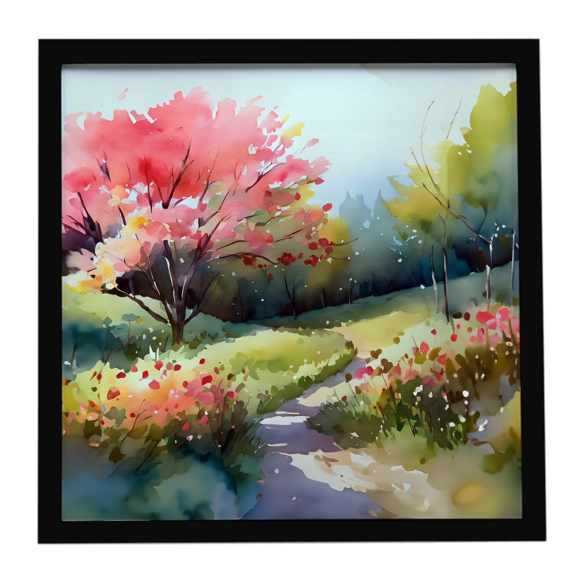 North Carolina Dogwoods in Watercolor Framed Metal Print Bathroom, Kitchen, Office, Home Decor Wall Art Ready to Hang, Square, 8X8