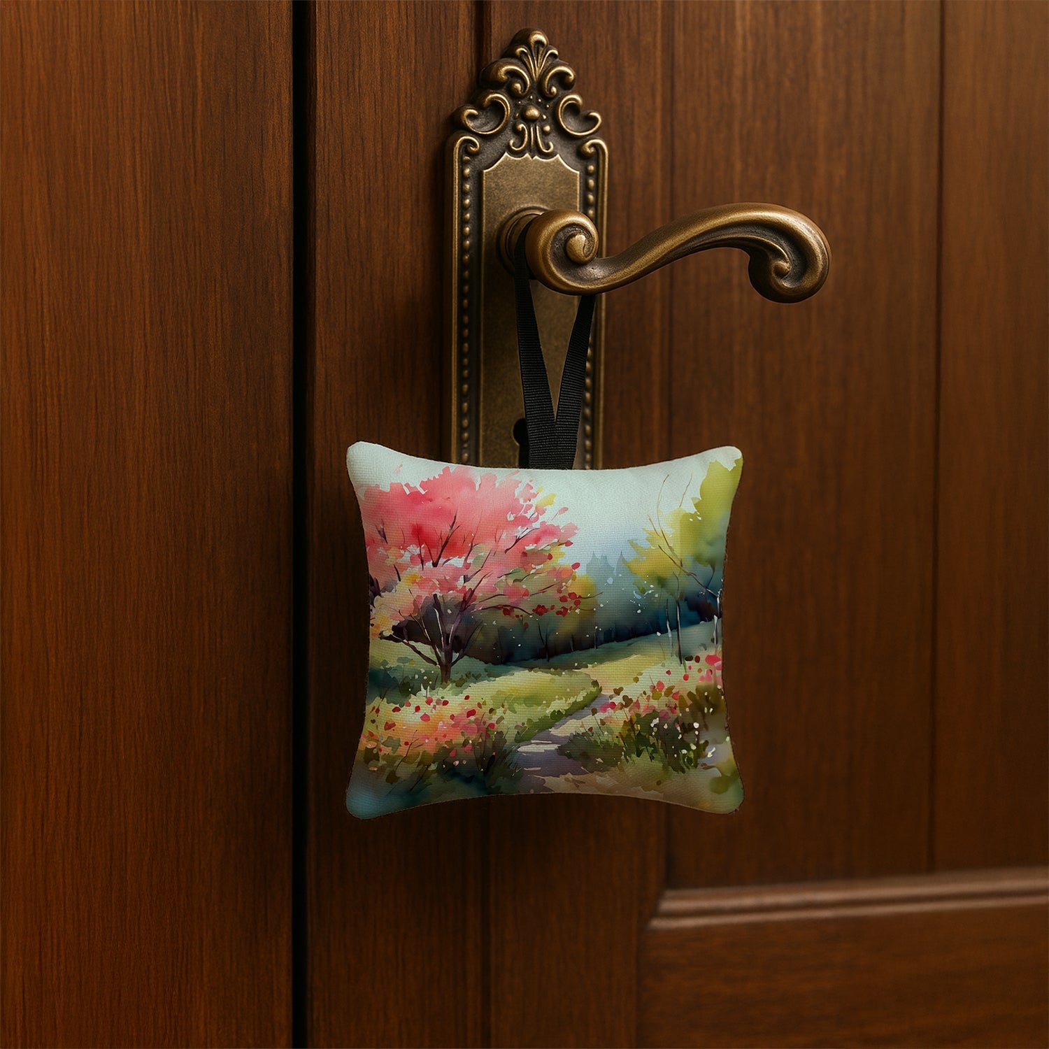 North Carolina Dogwoods in Watercolor Hanging Square Fabric Ornament 3.5 × 3.5 Decorative Door-Knob & Tree Hanger, Soft Fabric