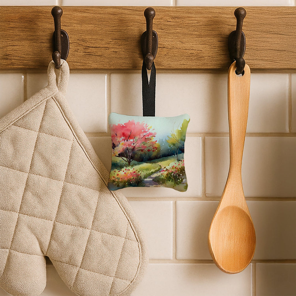 North Carolina Dogwoods in Watercolor Hanging Square Fabric Ornament 3.5 × 3.5 Decorative Door-Knob & Tree Hanger, Soft Fabric