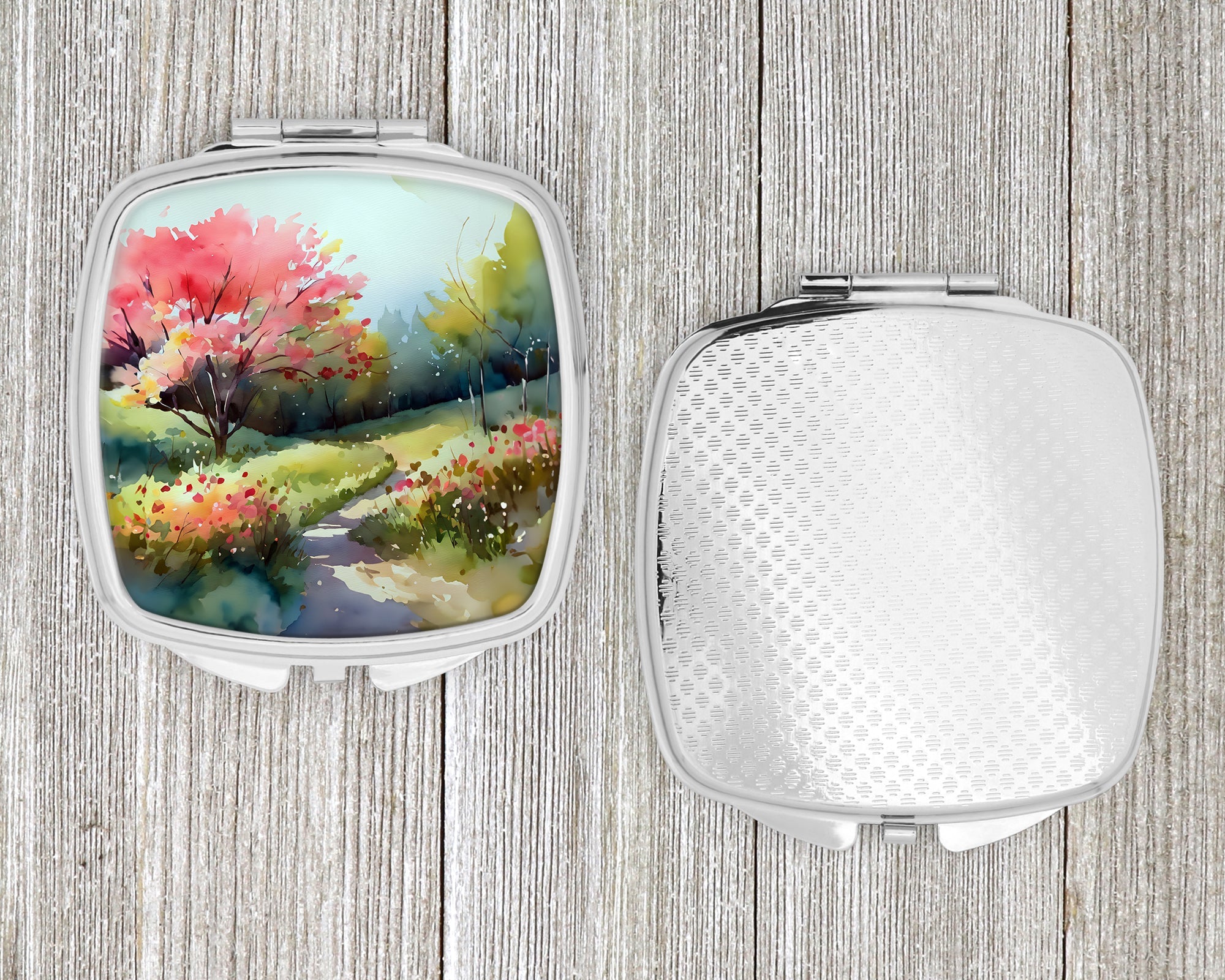 North Carolina Dogwoods in Watercolor Compact Mirror Decorative Travel Makeup Mirror for Women Girls Gifts Pocket Makeup Mirror Folding Handheld