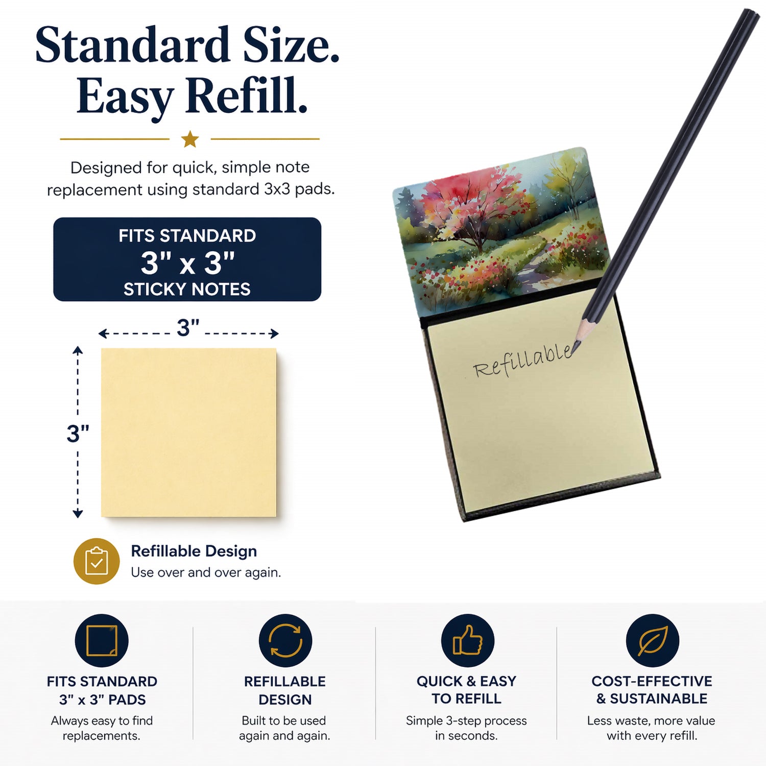 North Carolina Dogwoods in Watercolor Watercolor Sticky Note Holder Refillable Dispenser Desk Accessory 3x3 Pad Gift