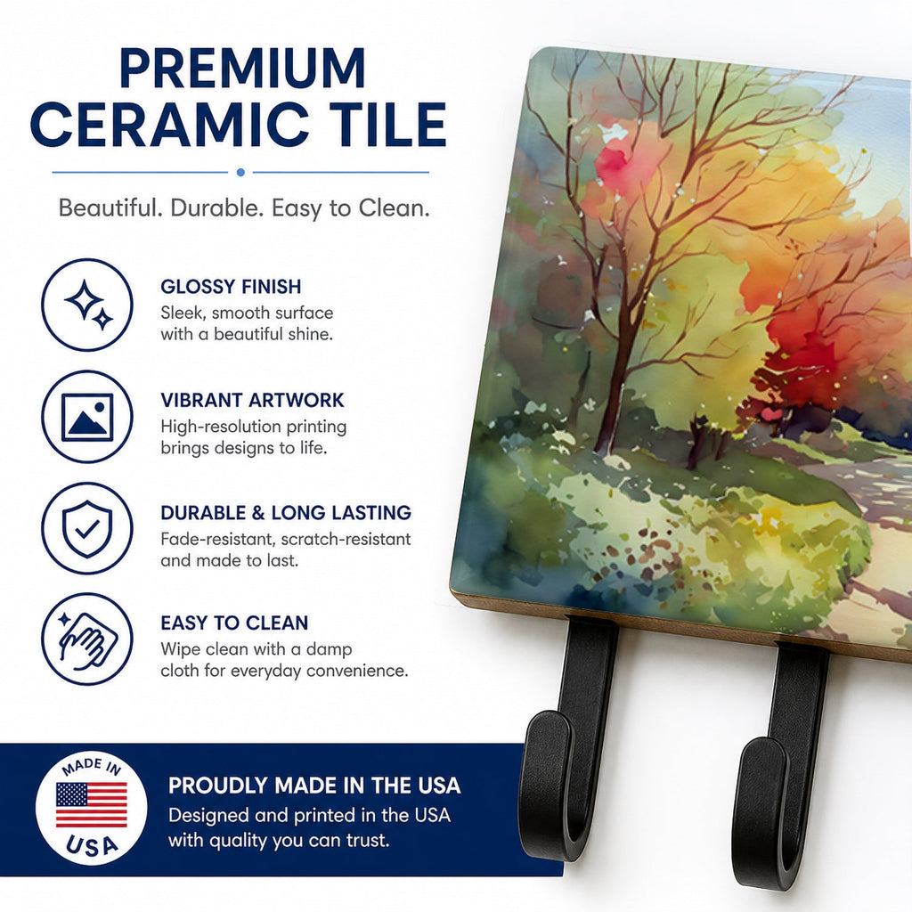 North Carolina Dogwoods in Watercolor Leash or Key Holder Wall Hooks, Coat Rack Wall Mount, for Hanging Keys, Towels, Aprons, Leashes